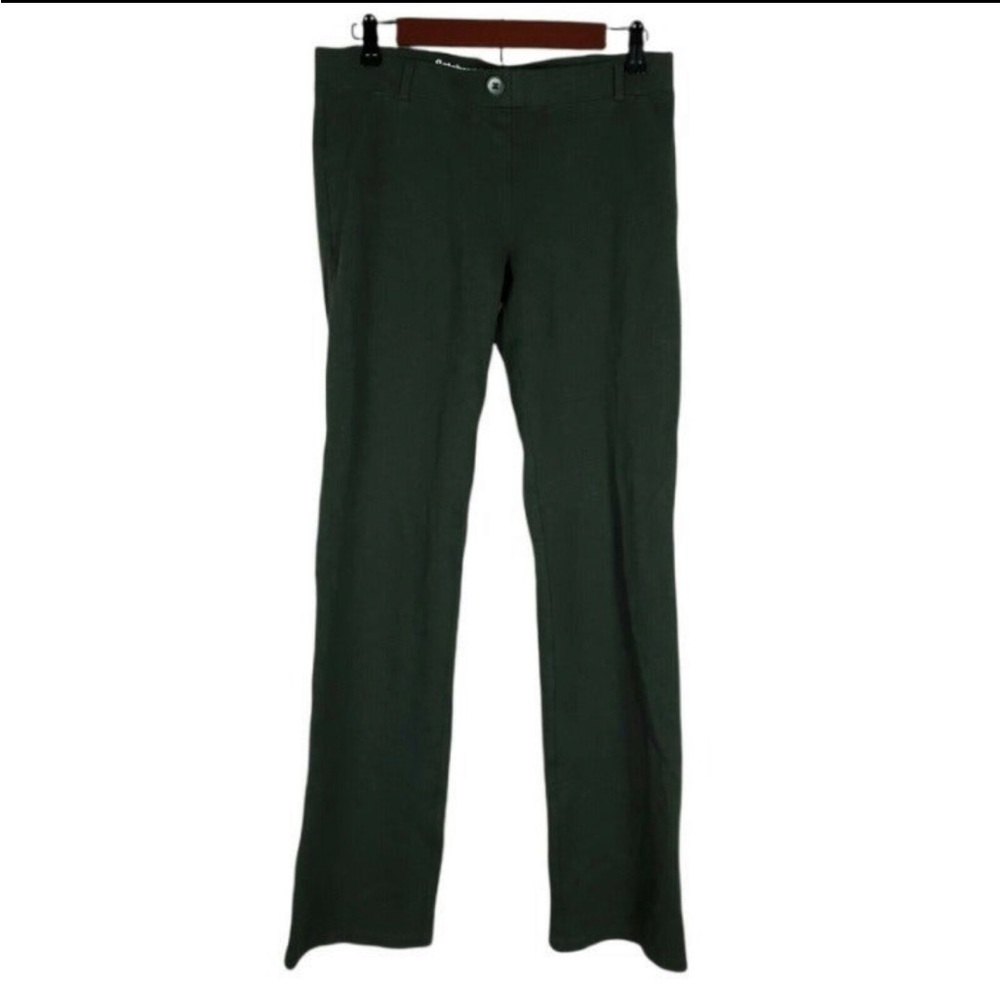 BETABRAND Medium Long Green Dress Yoga Pants, Ponte Knit Straight Leg